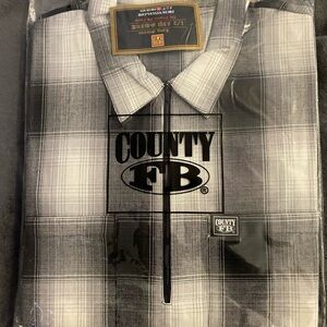County FB Men's Gray & White Plaid Dress Shirt